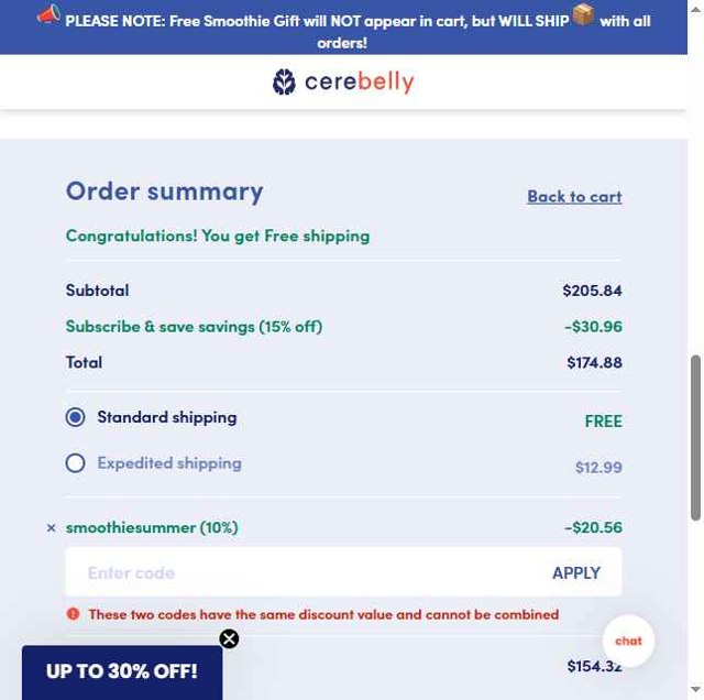 Cerebelly checkout page showing Cerebelly promo code box | Screenshot taken by SimplyCodes community member on Aug 11, 2025
