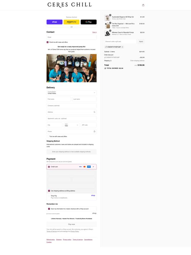 Ceres Chill checkout page showing Ceres Chill discount code box | Screenshot taken by SimplyCodes community member on Sep 14, 2025