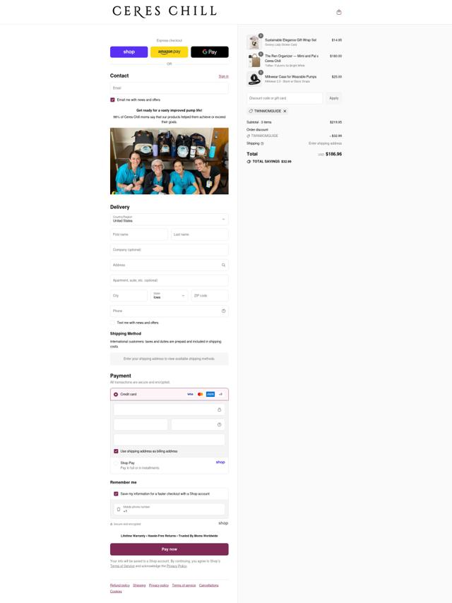 Ceres Chill checkout page showing Ceres Chill discount code box | Screenshot taken by SimplyCodes community member on Sep 14, 2025