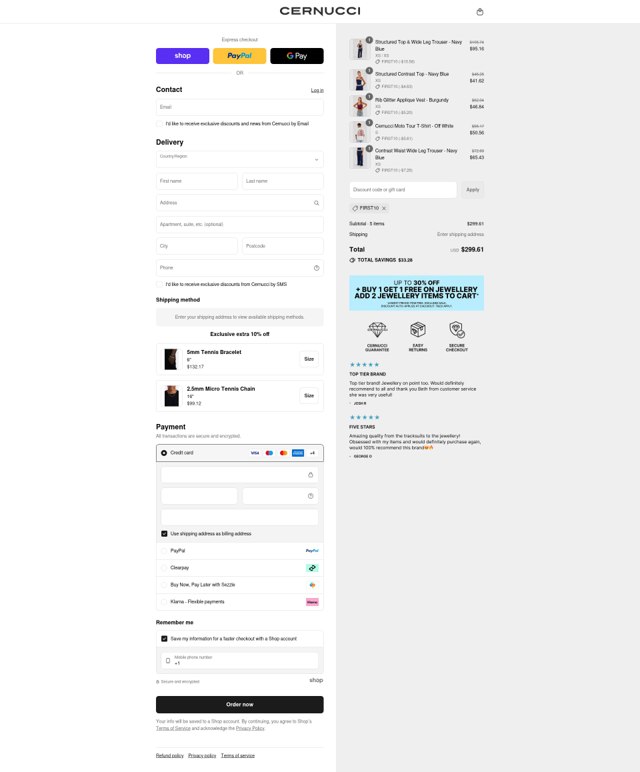 Cernucci checkout page showing Cernucci discount code box | Screenshot taken by SimplyCodes community member on Aug 29, 2025