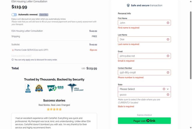 CertaPet checkout page showing CertaPet promo code box | Screenshot taken by SimplyCodes community member on Sep 2, 2025