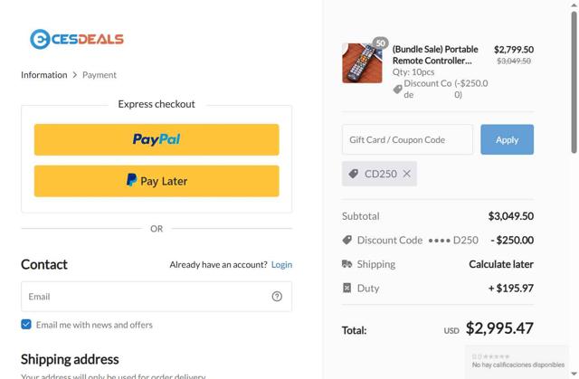 Cesdeals checkout page showing Cesdeals coupon code box | Screenshot taken by SimplyCodes community member on Aug 18, 2025