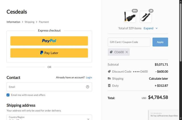 Cesdeals checkout page showing Cesdeals coupon code box | Screenshot taken by SimplyCodes community member on Jul 21, 2025