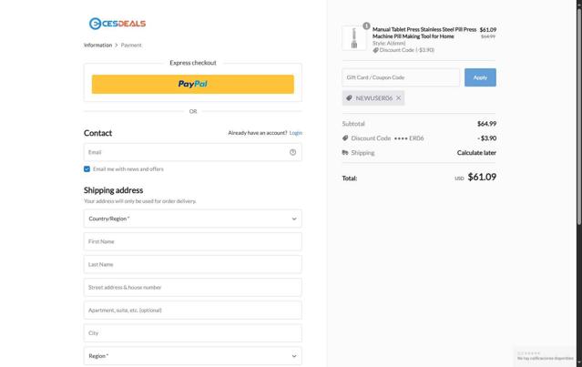 Cesdeals checkout page showing Cesdeals coupon code box | Screenshot taken by SimplyCodes community member on Aug 18, 2025