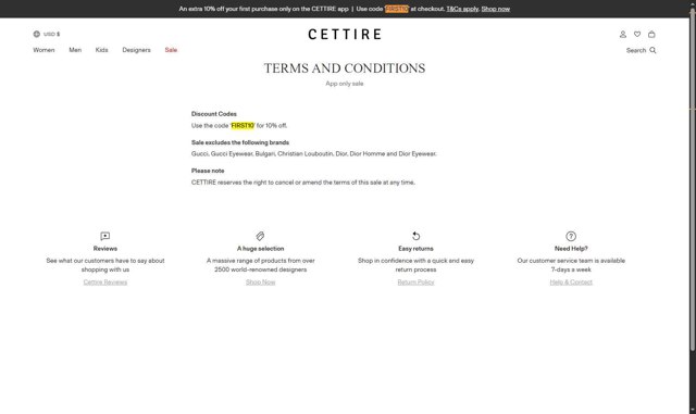 Cettire checkout page showing Cettire discount code box | Screenshot taken by SimplyCodes community member on Aug 22, 2025