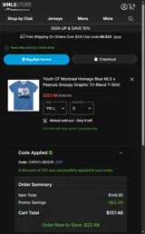 CAPSCLUB2626 coupon verification screenshot