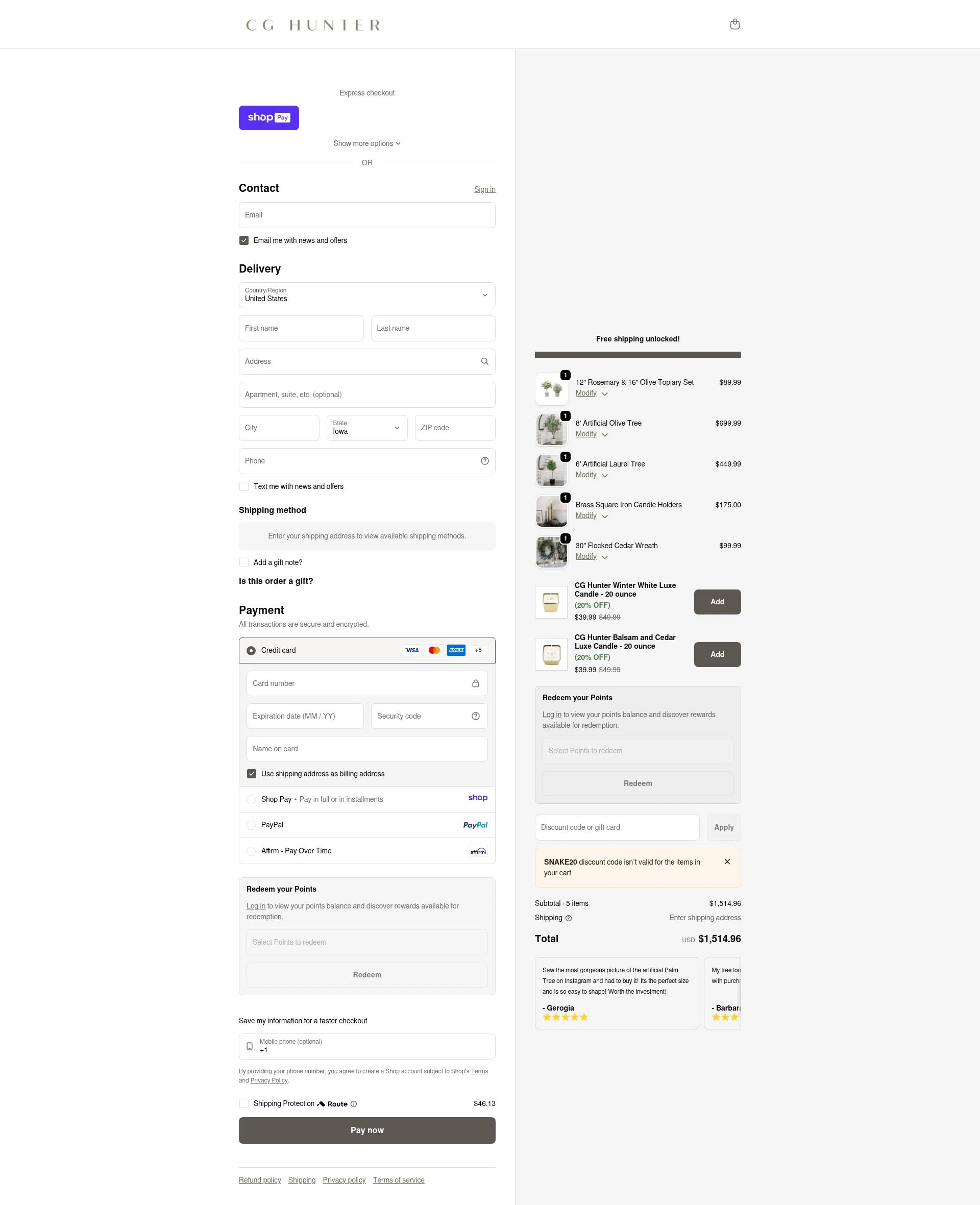 CG Hunter checkout page showing CG Hunter promo code box | Screenshot taken by SimplyCodes community member on Jan 10, 2026
