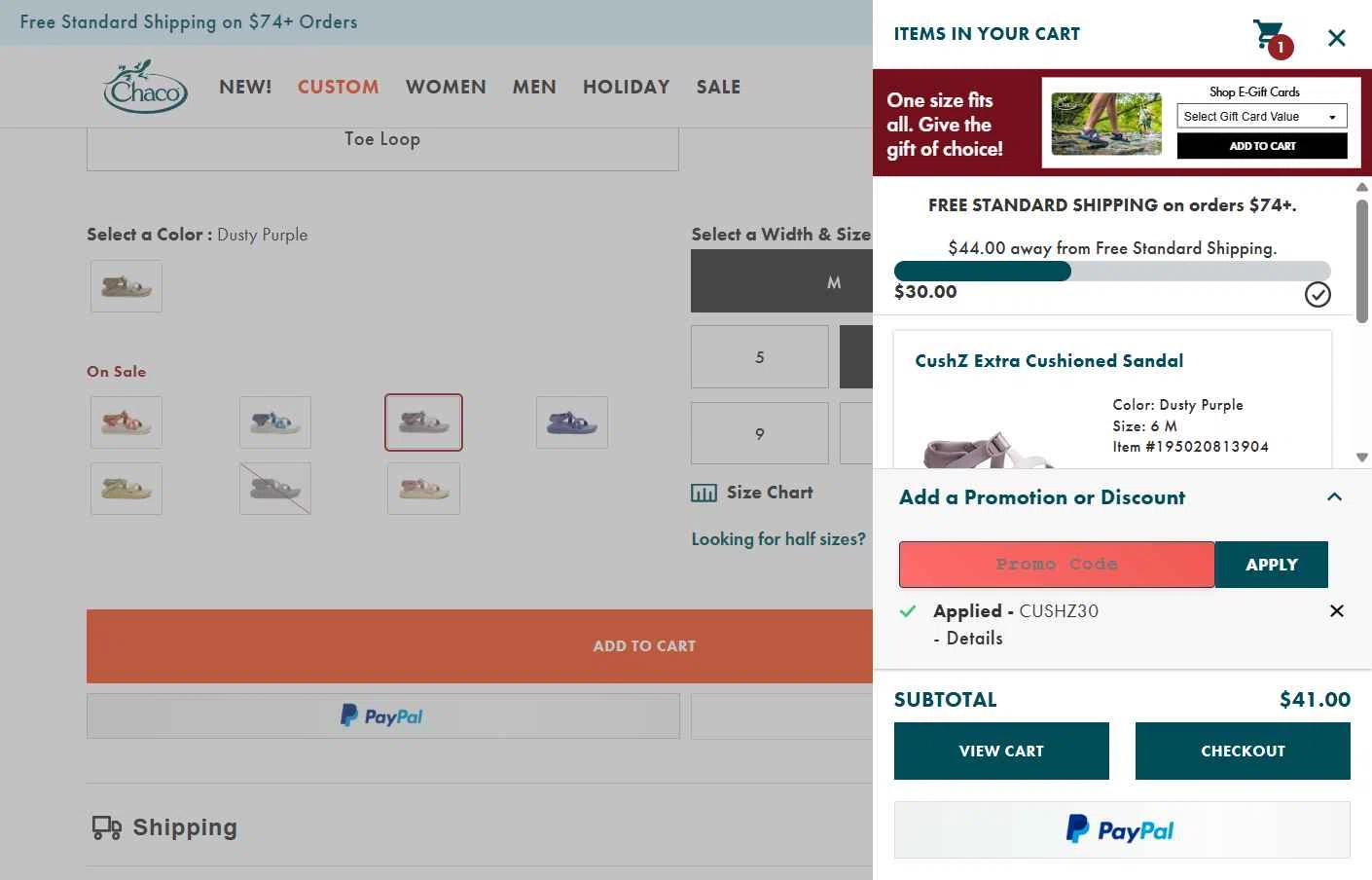 Chaco checkout page showing Chaco promo code box | Screenshot taken by SimplyCodes community member on Dec 27, 2025