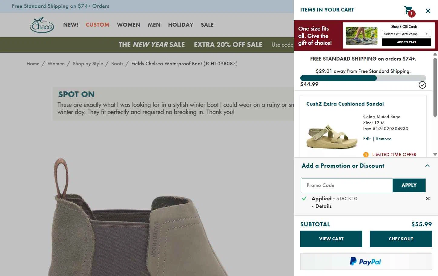 Chaco checkout page showing Chaco promo code box | Screenshot taken by SimplyCodes community member on Dec 26, 2025