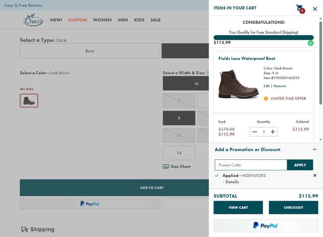 Chaco checkout page showing Chaco promo code box | Screenshot taken by SimplyCodes community member on Oct 1, 2025