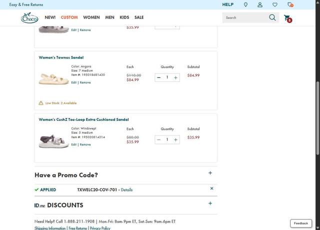 Chaco checkout page showing Chaco promo code box | Screenshot taken by SimplyCodes community member on Aug 19, 2025