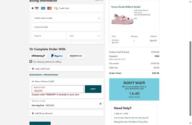 Chaco checkout page showing Chaco promo code box | Screenshot taken by SimplyCodes community member on Aug 17, 2025