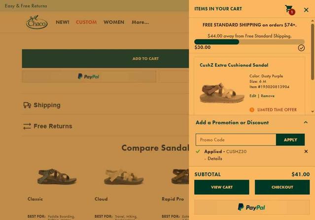 Chaco checkout page showing Chaco promo code box | Screenshot taken by SimplyCodes community member on Sep 28, 2025