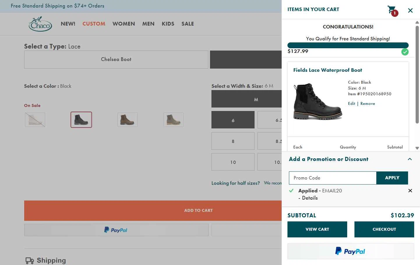 Chaco checkout page showing Chaco promo code box | Screenshot taken by SimplyCodes community member on Jan 14, 2026