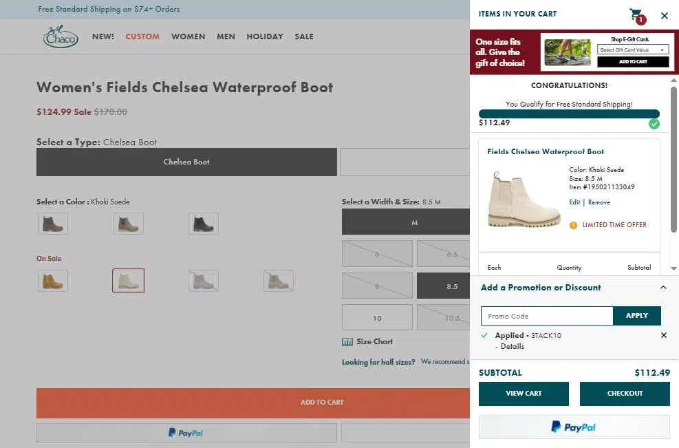 Chaco checkout page showing Chaco promo code box | Screenshot taken by SimplyCodes community member on Dec 26, 2025