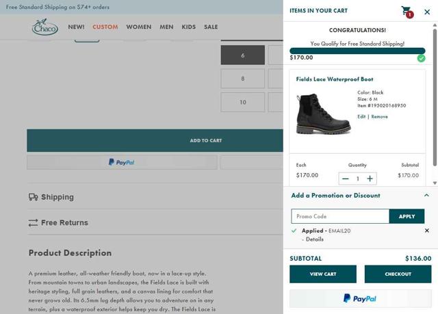 Chaco checkout page showing Chaco promo code box | Screenshot taken by SimplyCodes community member on Sep 29, 2025