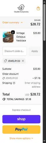 jewelry20 coupon verification screenshot
