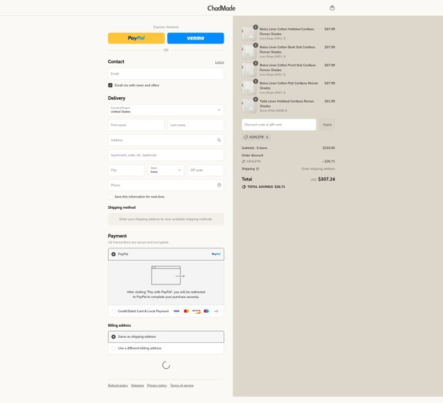 ChadMade checkout page showing ChadMade coupon code box | Screenshot taken by SimplyCodes community member on Sep 6, 2025