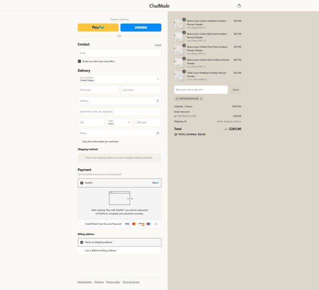 ChadMade checkout page showing ChadMade coupon code box | Screenshot taken by SimplyCodes community member on Sep 2, 2025