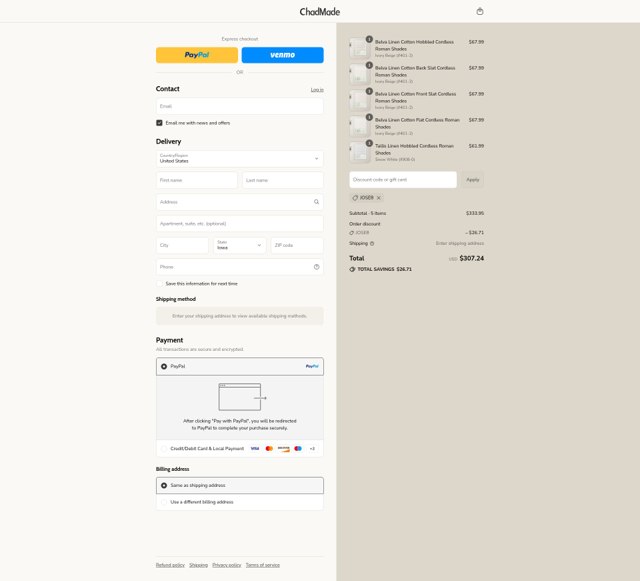ChadMade checkout page showing ChadMade coupon code box | Screenshot taken by SimplyCodes community member on Sep 6, 2025