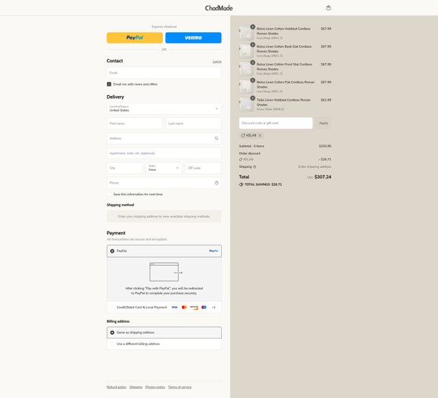 ChadMade checkout page showing ChadMade coupon code box | Screenshot taken by SimplyCodes community member on Sep 2, 2025
