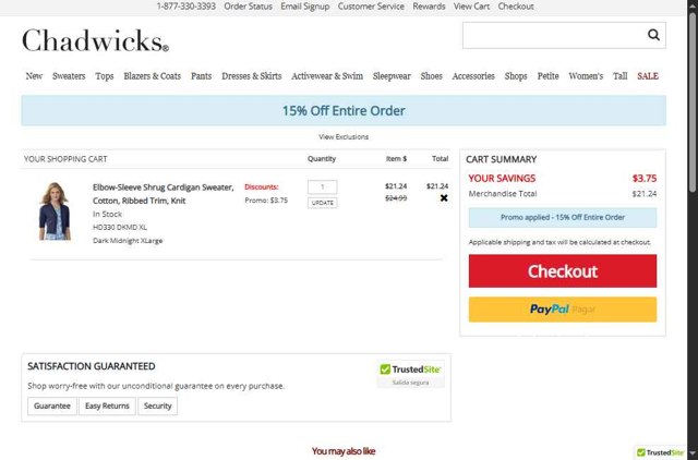Chadwicks checkout page showing Chadwicks coupon code box | Screenshot taken by SimplyCodes community member on Jul 1, 2025