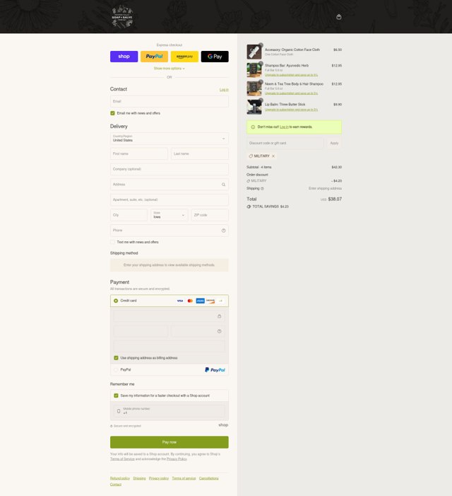 Chagrin Valley Soap and Salve checkout page showing Chagrin Valley Soap and Salve promo code box | Screenshot taken by SimplyCodes community member on Aug 11, 2025