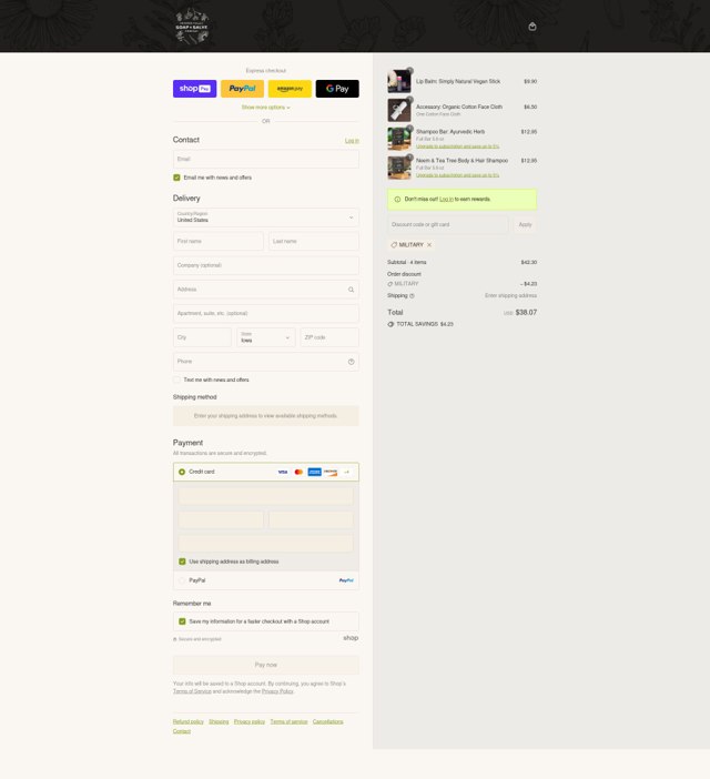 Chagrin Valley Soap and Salve checkout page showing Chagrin Valley Soap and Salve promo code box | Screenshot taken by SimplyCodes community member on Aug 15, 2025