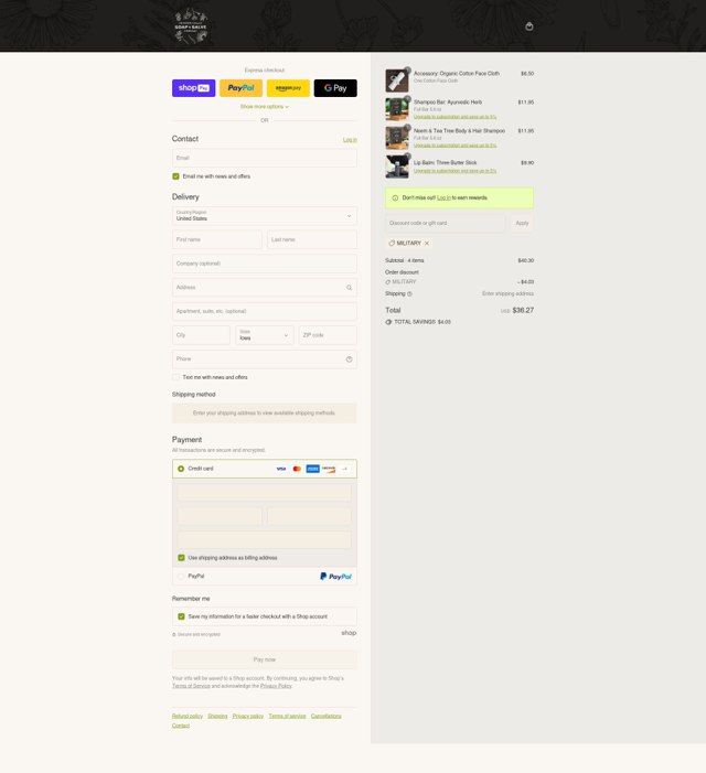 Chagrin Valley Soap and Salve checkout page showing Chagrin Valley Soap and Salve promo code box | Screenshot taken by SimplyCodes community member on Aug 3, 2025