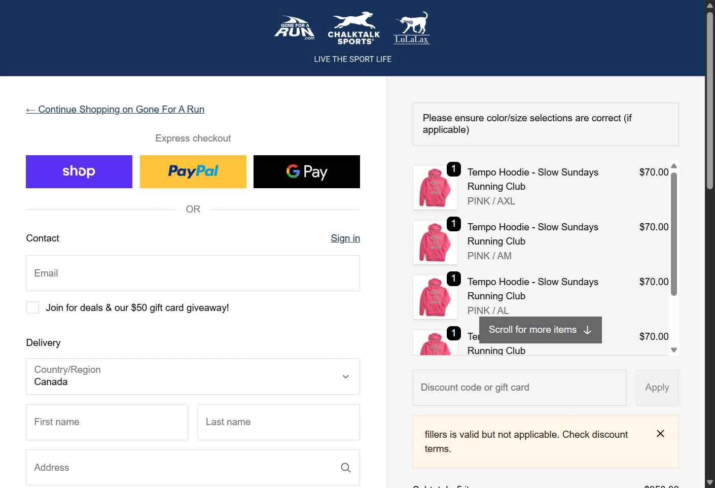ChalkTalkSports checkout page showing ChalkTalkSports coupon code box | Screenshot taken by SimplyCodes community member on Feb 9, 2026