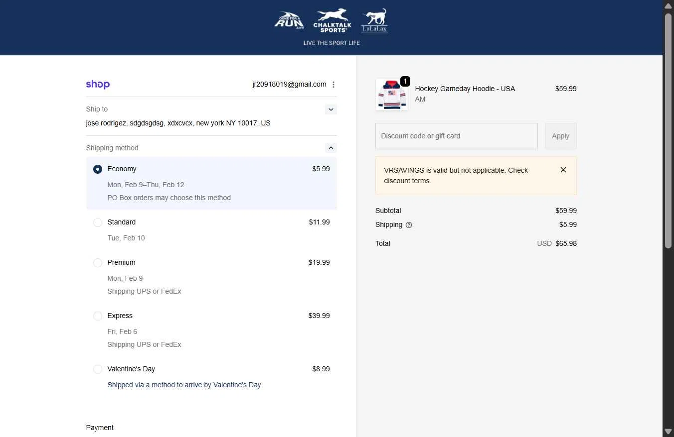 ChalkTalkSports checkout page showing ChalkTalkSports coupon code box | Screenshot taken by SimplyCodes community member on Feb 4, 2026