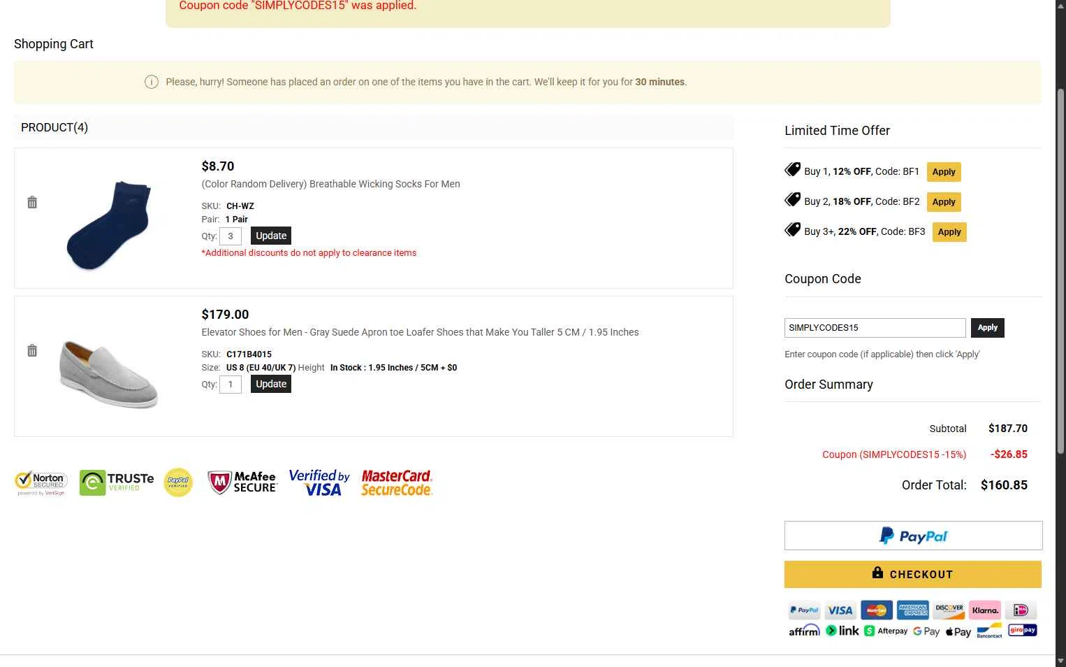 Chamaripa Shoes checkout page showing Chamaripa Shoes promo code box | Screenshot taken by SimplyCodes community member on Nov 21, 2025