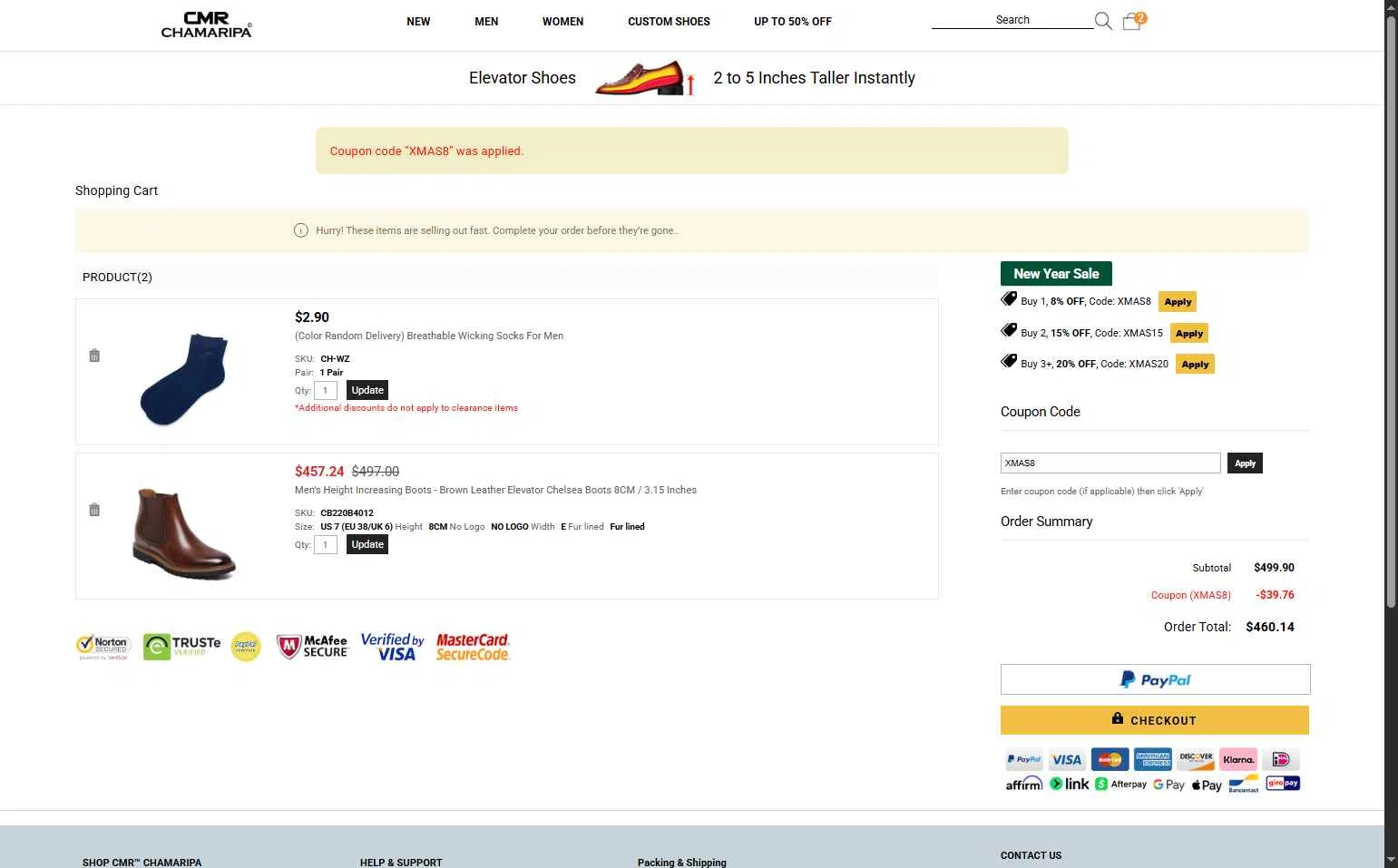 Chamaripa Shoes checkout page showing Chamaripa Shoes promo code box | Screenshot taken by SimplyCodes community member on Jan 2, 2026