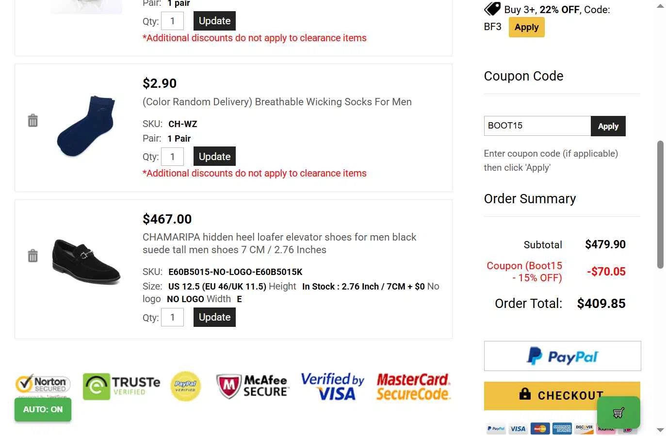 Chamaripa Shoes checkout page showing Chamaripa Shoes promo code box | Screenshot taken by SimplyCodes community member on Nov 29, 2025