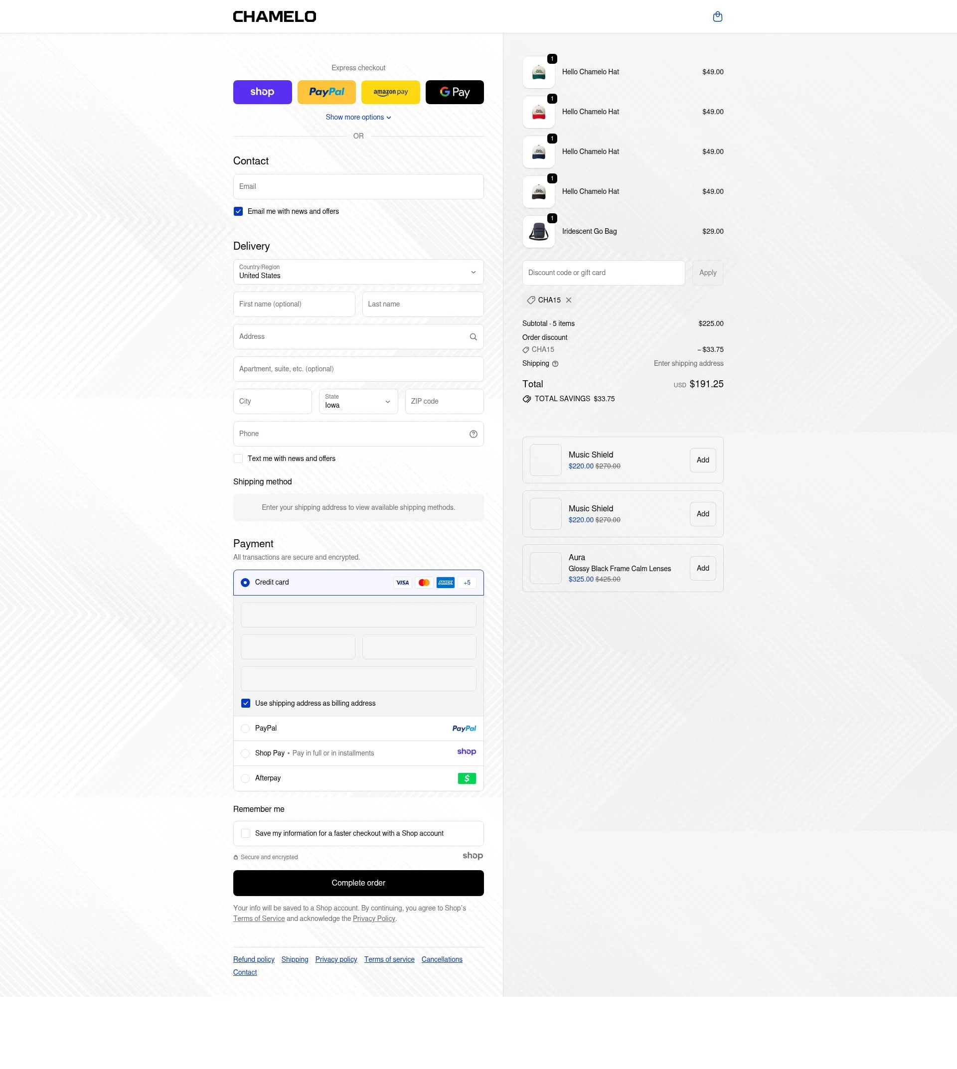 Chamelo checkout page showing Chamelo discount code box | Screenshot taken by SimplyCodes community member on Nov 14, 2025