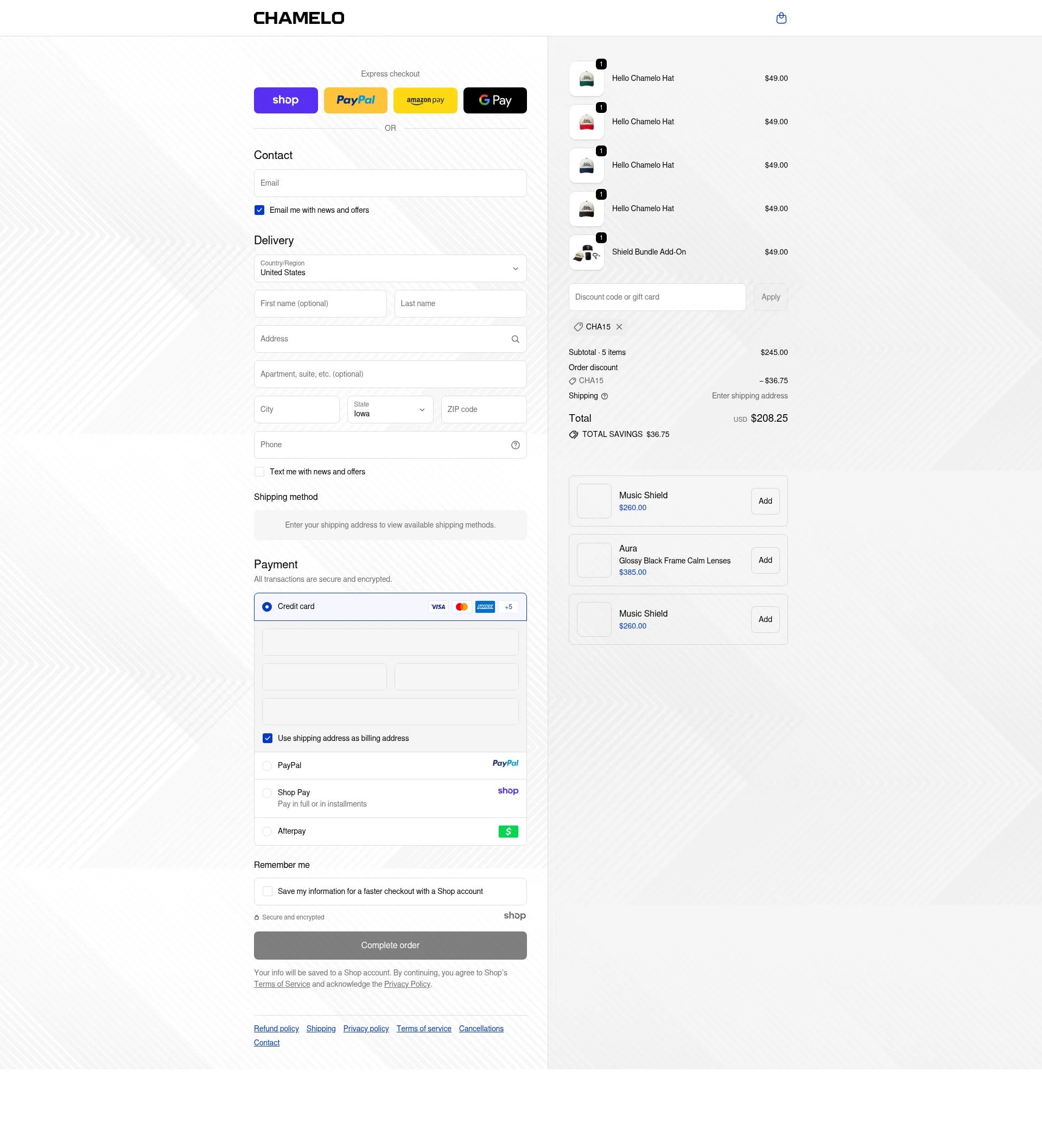 Chamelo checkout page showing Chamelo discount code box | Screenshot taken by SimplyCodes community member on Oct 19, 2025
