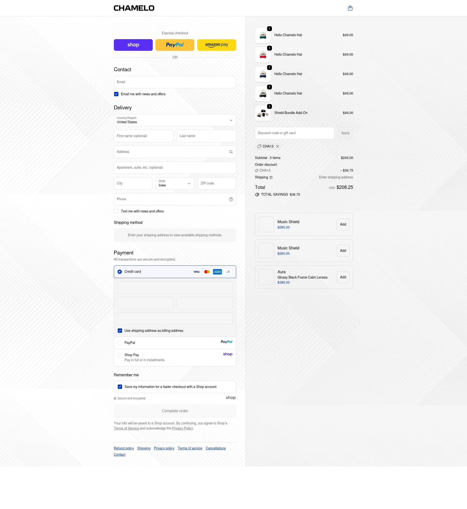 Chamelo checkout page showing Chamelo discount code box | Screenshot taken by SimplyCodes community member on Oct 11, 2025
