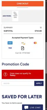frenzy coupon verification screenshot