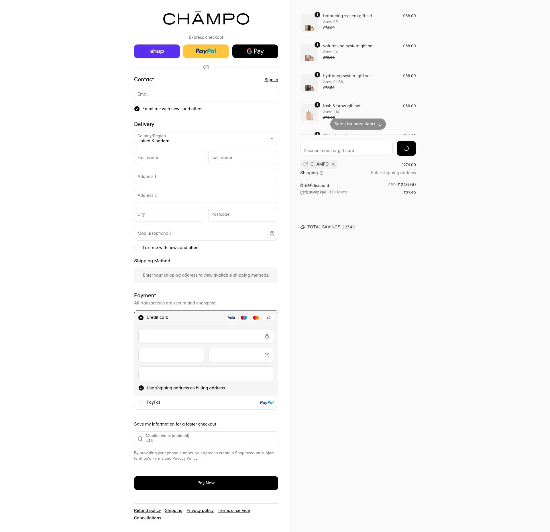 Chāmpo checkout page showing Chāmpo promo code box | Screenshot taken by SimplyCodes community member on Feb 3, 2026