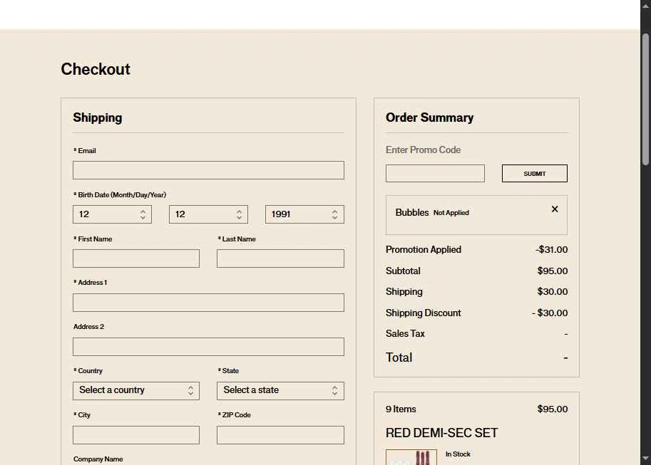 Chandon checkout page showing Chandon promo code box | Screenshot taken by SimplyCodes community member on Nov 25, 2025