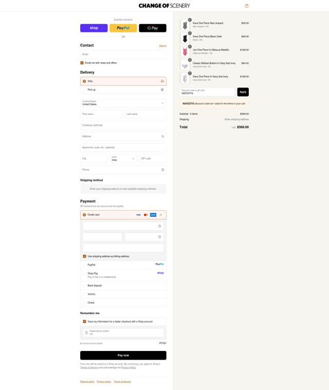 Change of Scenery checkout page showing Change of Scenery promo code box | Screenshot taken by SimplyCodes community member on Sep 11, 2025
