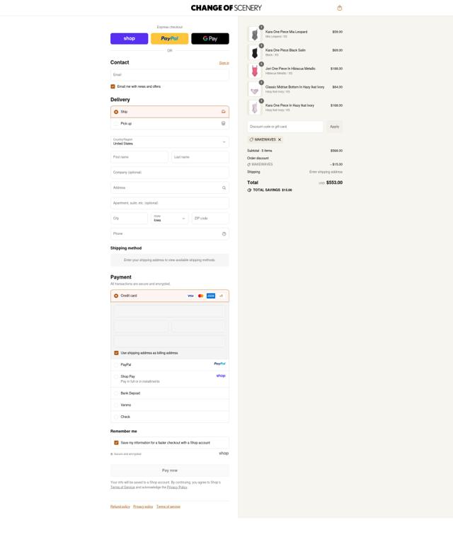Change of Scenery checkout page showing Change of Scenery promo code box | Screenshot taken by SimplyCodes community member on Sep 11, 2025