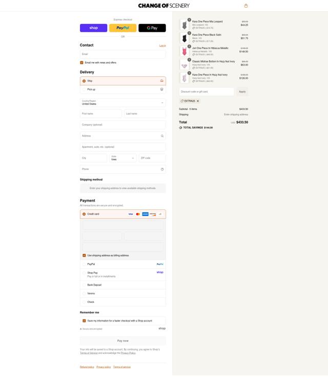 Change of Scenery checkout page showing Change of Scenery promo code box | Screenshot taken by SimplyCodes community member on Sep 2, 2025