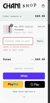 Chani Nicholas coupon verification screenshot