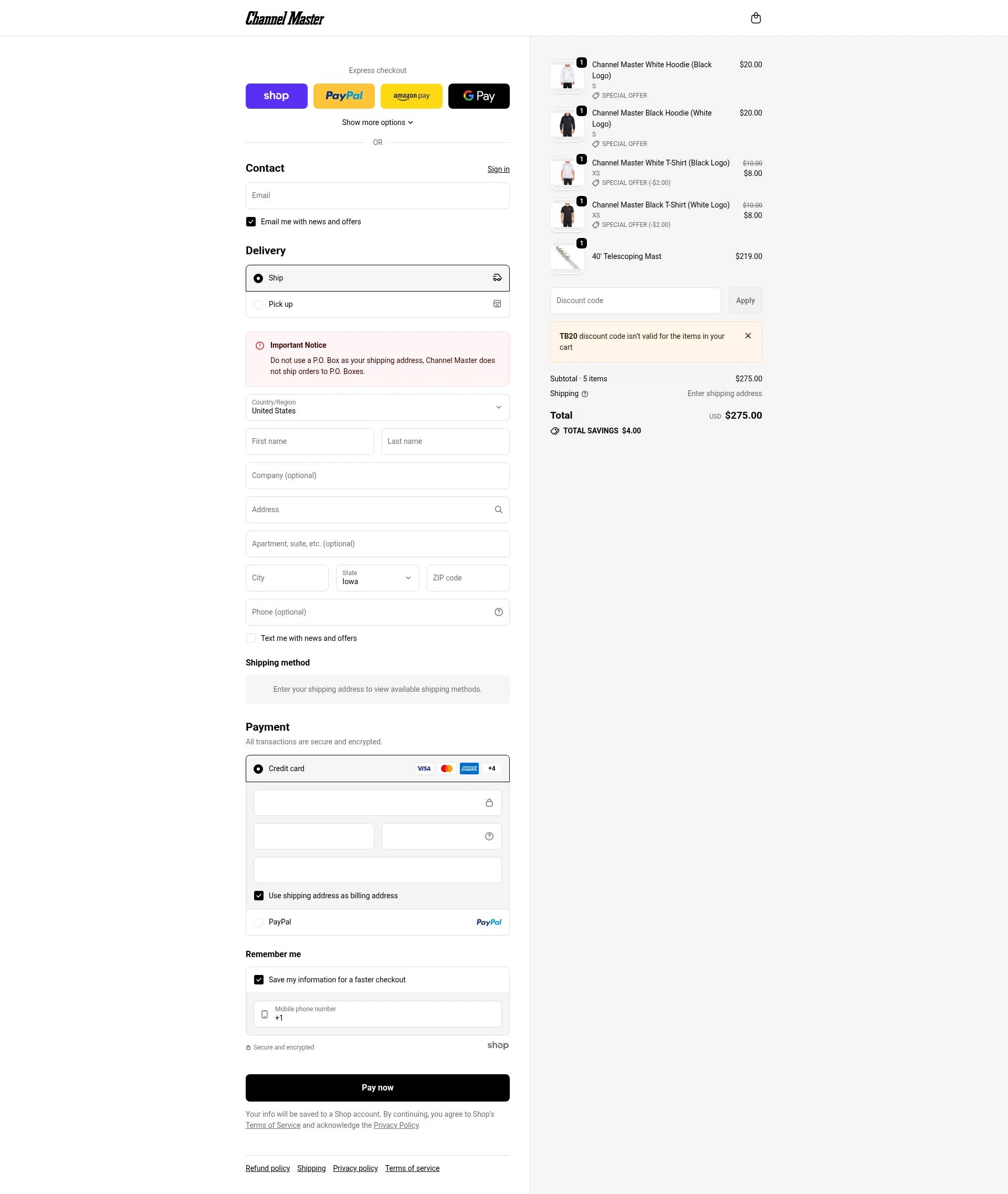 Channel Master checkout page showing Channel Master promo code box | Screenshot taken by SimplyCodes community member on Jan 30, 2026