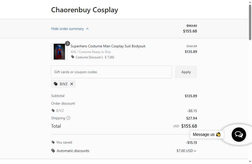 Chaorenbuy checkout page showing Chaorenbuy promo code box | Screenshot taken by SimplyCodes community member on Feb 11, 2026