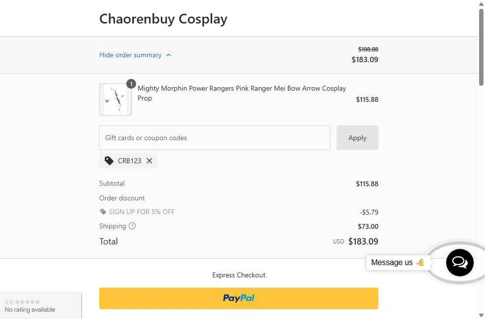 Chaorenbuy checkout page showing Chaorenbuy promo code box | Screenshot taken by SimplyCodes community member on May 9, 2025