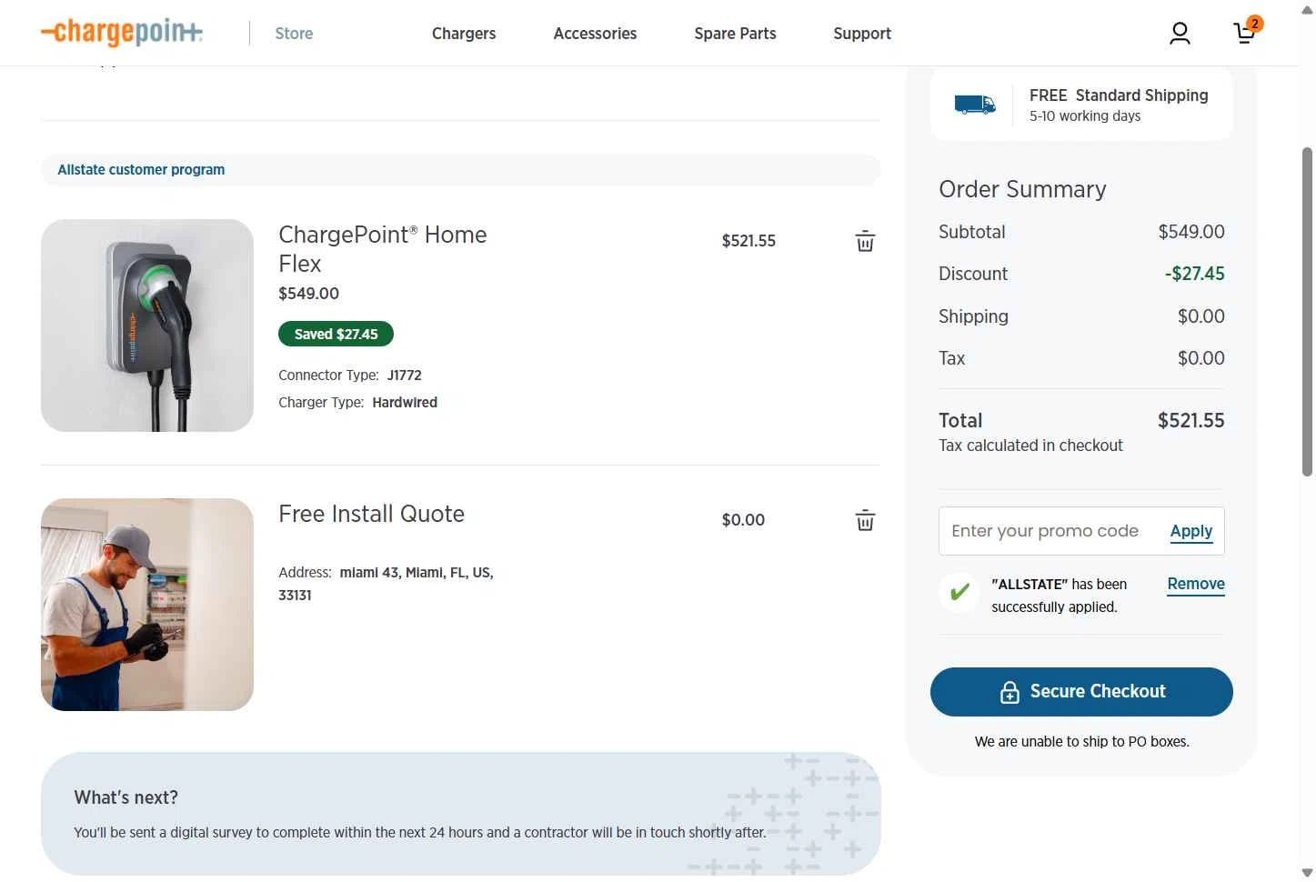 Charge Point checkout page showing Charge Point promo code box | Screenshot taken by SimplyCodes community member on Oct 13, 2025