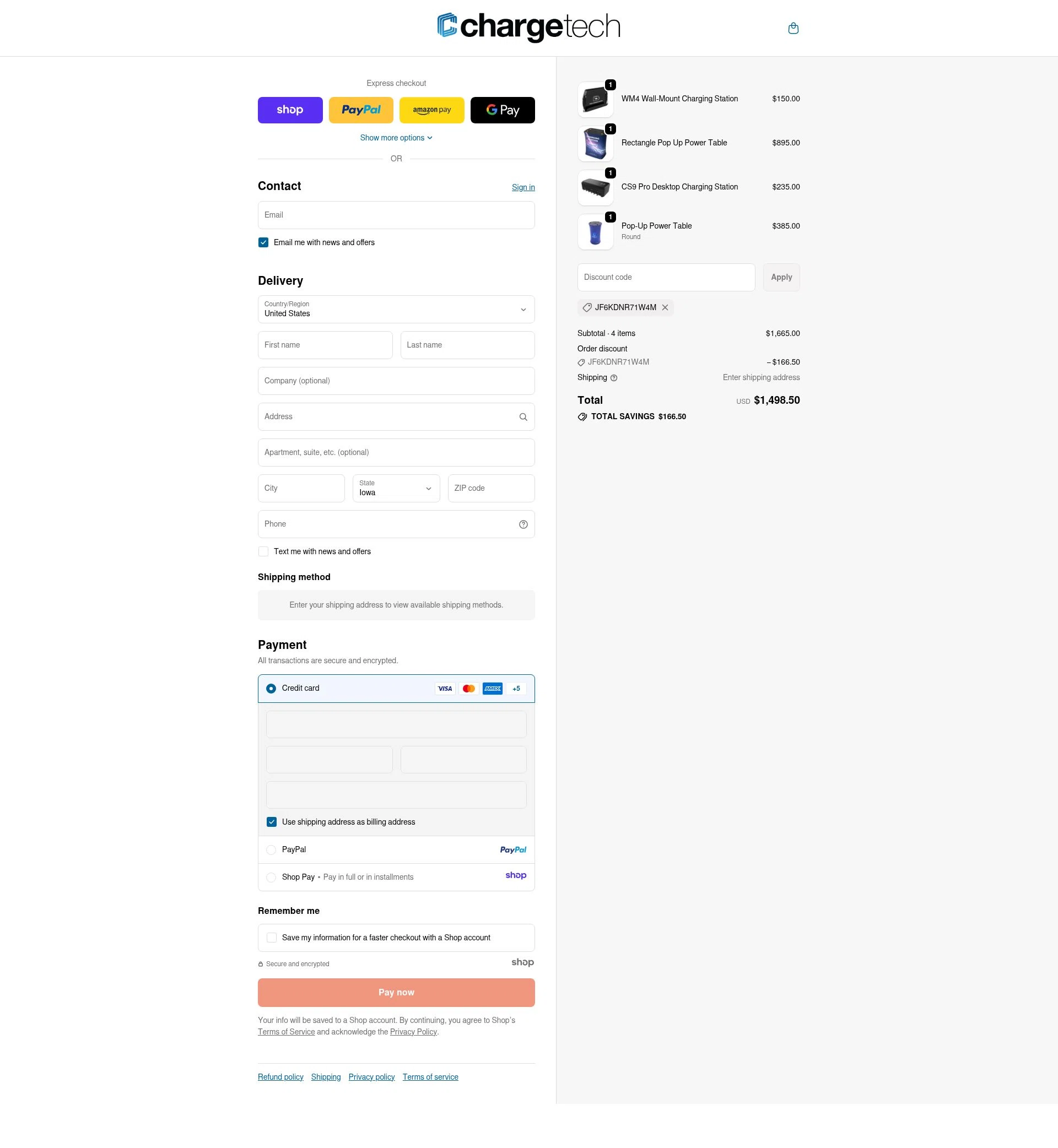 ChargeTech checkout page showing ChargeTech promo code box | Screenshot taken by SimplyCodes community member on Nov 29, 2025