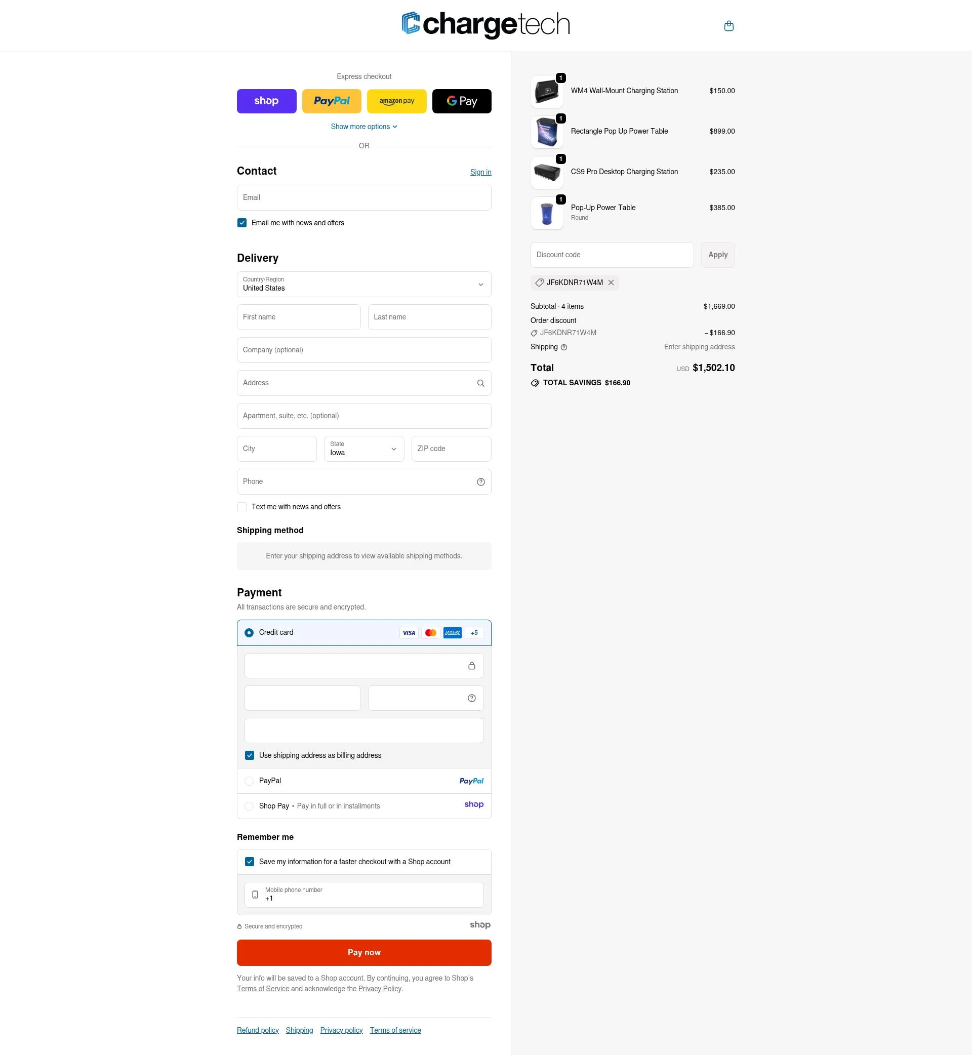 ChargeTech checkout page showing ChargeTech promo code box | Screenshot taken by SimplyCodes community member on Nov 9, 2025